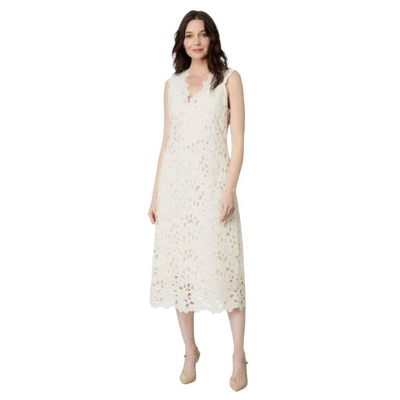 Vince Dresses & Skirts - Vince White Gesso Eyelet Lace Embroidered V-Neck Sheath Midi Dress, sz 6 NWT